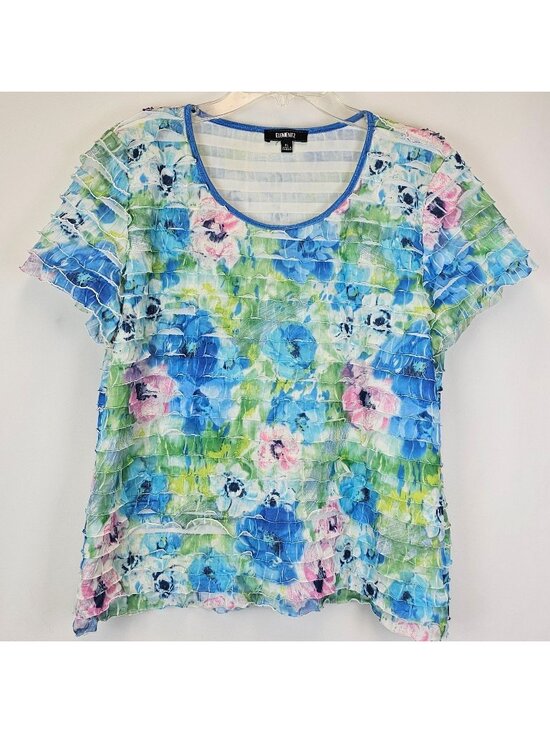 Elementz Tops - Elementz Womens XL Blue Floral Ruffle Top Tiered Stretch Fairycore